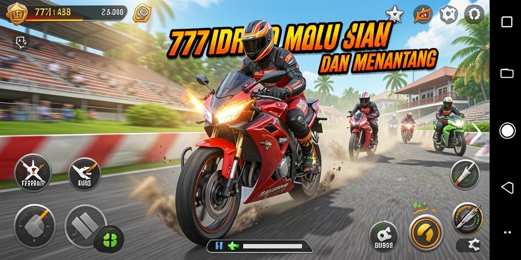 Tampilan gameplay seru dengan berbagai trek balapan motor.
