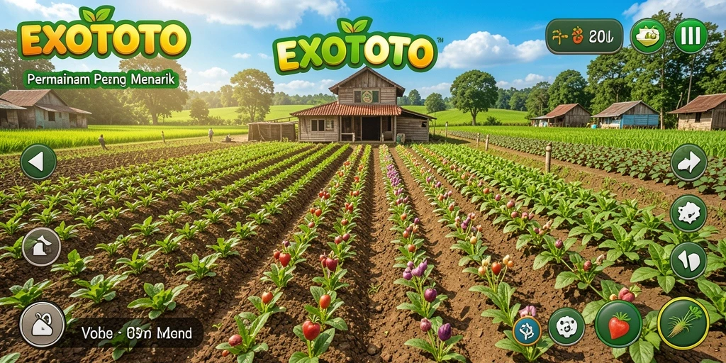 Tampilan gameplay EXOTOTO dengan berkebun yang seru dan interaktif.