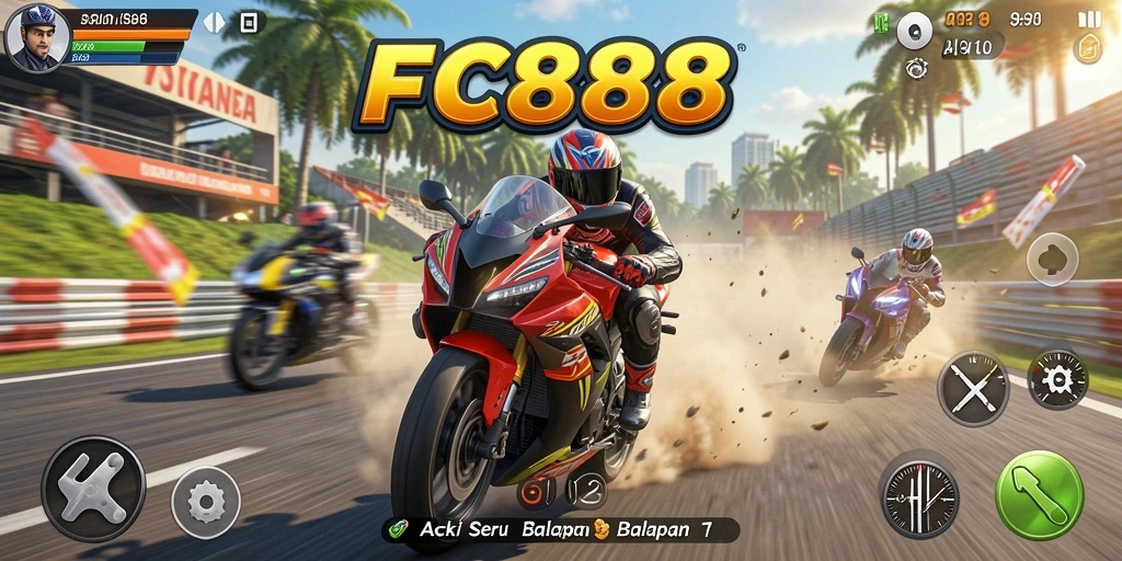 Screenshot dari aksi balap motor yang mendebarkan di FC888.