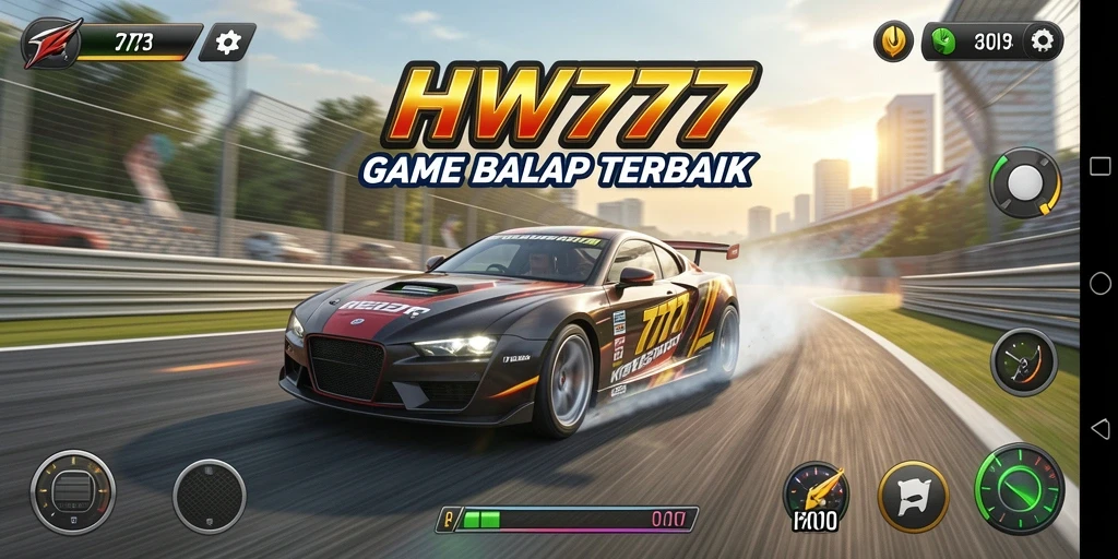 Screenshot dari gameplay HW777 yang menampilkan aksi balap seru.