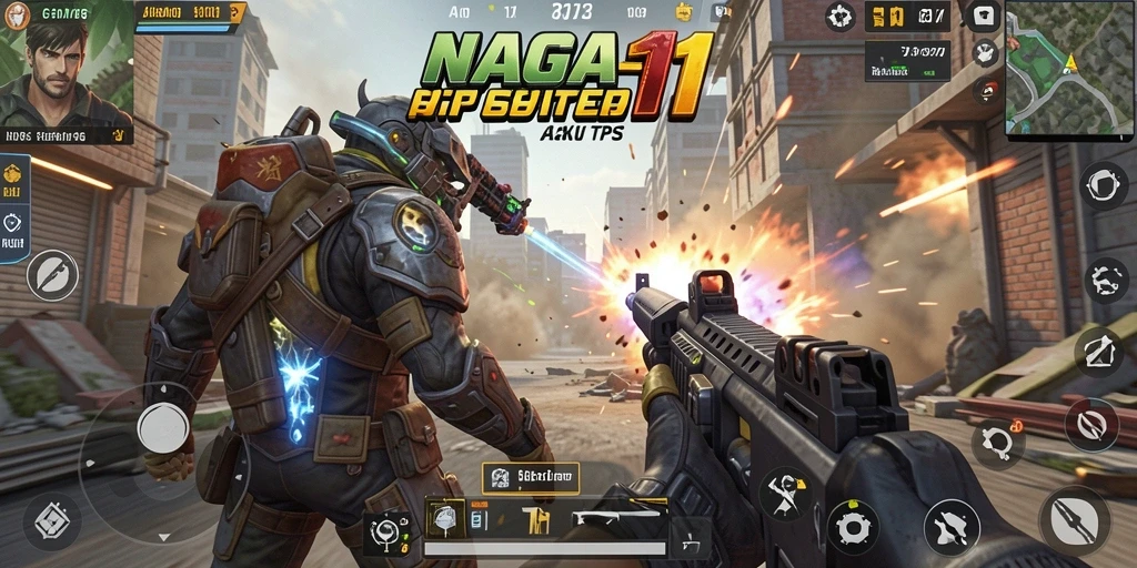 Tampilan screenshot NAGA11 yang menampilkan aksi permainan TPS yang mendebarkan.