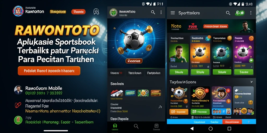 Tangkapan layar utama menunjukkan antarmuka aplikasi Sportsbook yang menarik.