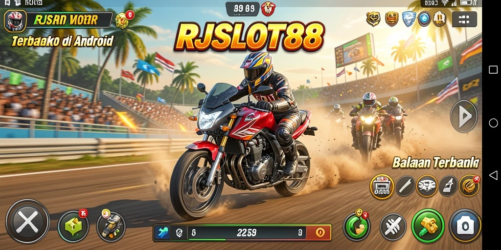 Tangkapan layar gameplay RJSLOT88 yang menampilkan aksi balapan motor yang mendebarkan.