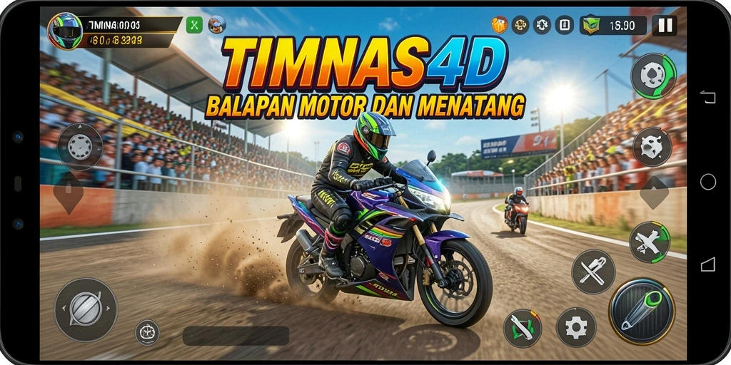 Tampilan gameplay seru dan menegangkan di TIMNAS4D saat balapan motor.